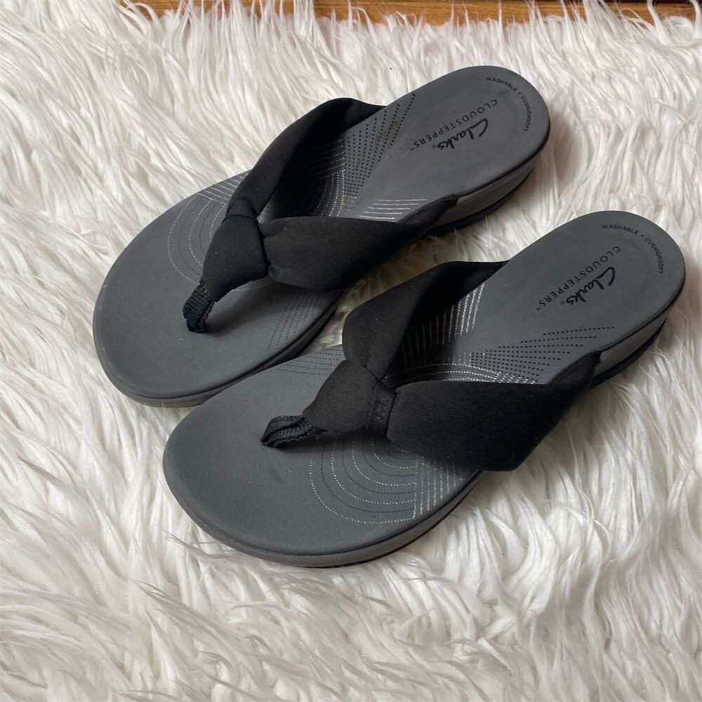 Clarks Women's Arla Glison Cloudsteppers Flip Flops Black Size 8 - Picture 2 of 8